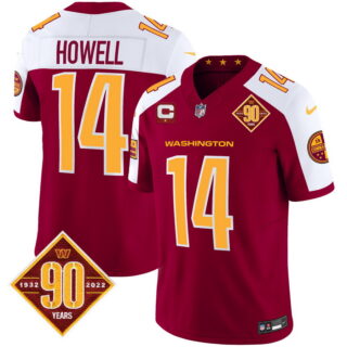Men's Washington Commanders #14 Same Howell 90th Anniversary Patch Vapor Limited Jersey V3 Burgundy Alternate