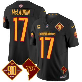 Men's Washington Commanders #17 Terry McLaurin 90th Anniversary & Home Patch Vapor Limited Jersey Black