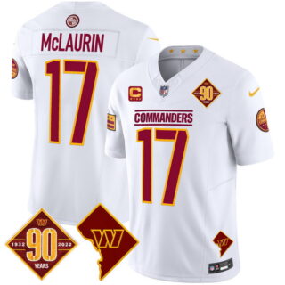 Men's Washington Commanders #17 Terry McLaurin 90th Anniversary & Home Patch Vapor Limited Jersey White