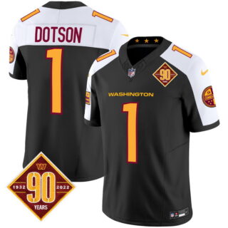 Men's Washington Commanders #1 Jahan Dotson 90th Anniversary Patch Vapor Limited Jersey V3 Black Alternate