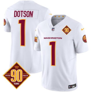 Men's Washington Commanders #1 Jahan Dotson 90th Anniversary Patch Vapor Limited Jersey V3 White