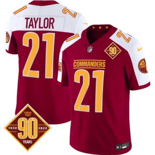 Men's Washington Commanders #21 Sean Taylor 90th Anniversary Patch Limited Jersey Burgundy Alternate