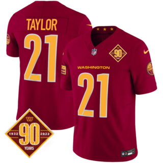 Men's Washington Commanders #21 Sean Taylor 90th Anniversary Patch Vapor Limited Jersey V3 Burgundy