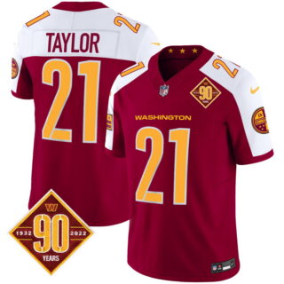 Men's Washington Commanders #21 Sean Taylor 90th Anniversary Patch Vapor Limited Jersey V3 Burgundy Alternate