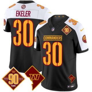 Men's Washington Commanders #30 Austin Ekeler 90th Anniversary & Home Patch Vapor Limited Jersey Black Alternate