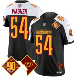 Men's Washington Commanders #54 Bobby Wagner 90th Anniversary & Home Patch Vapor Limited Jersey Black Alternate