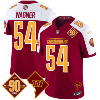 Men's Washington Commanders #54 Bobby Wagner 90th Anniversary & Home Patch Vapor Limited Jersey Burgundy Alternate