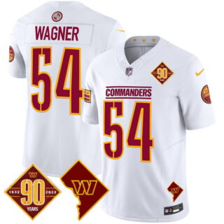 Men's Washington Commanders #54 Bobby Wagner 90th Anniversary & Home Patch Vapor Limited Jersey White