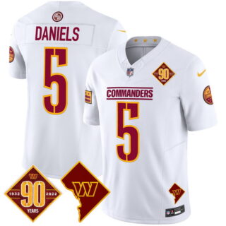 Men's Washington Commanders #5 Jayden Daniels 90th Anniversary & Home Patch Vapor Limited Jersey White