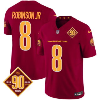 Men's Washington Commanders #8 Robinson Jr. 90th Anniversary Patch Vapor Limited Jersey V3 Burgundy
