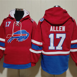 Men's Buffalo Bills #17 Josh Allen Red Ageless Must-Have Lace-Up Pullover Hoodie