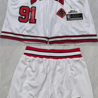 Men's Chicago Bulls #91 Dennis Rodman White 2025 Shorts (Run Small)
