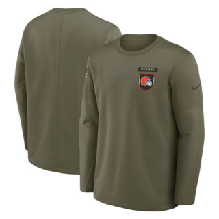 Men's Cleveland Browns Olive 2025 Salute to Service Sideline Coaches Therma-FIT Long Sleeve Shirt