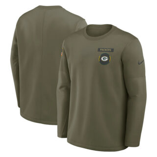 Men's Green Bay Packers Olive 2025 Salute to Service Sideline Coaches Therma-FIT Long Sleeve Shirt