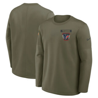Men's Houston Texans Olive 2025 Salute to Service Sideline Coaches Therma-FIT Long Sleeve Shirt