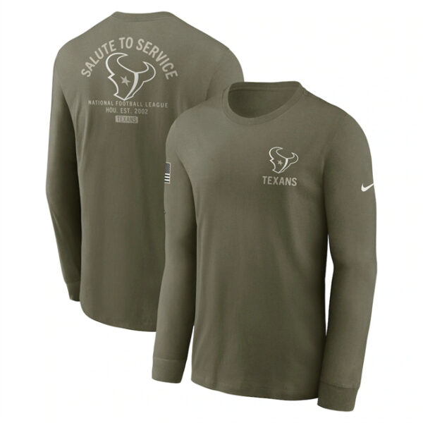Men's Houston Texans Olive 2025 Salute to Service Sideline Long Sleeve T-Shirt