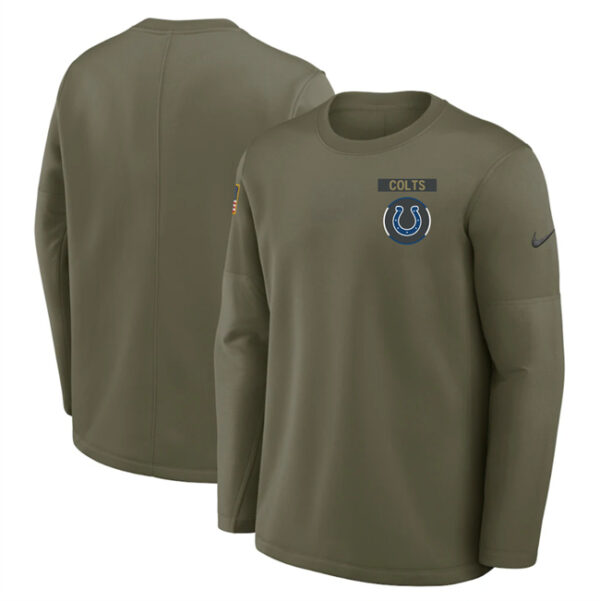 Men's Indianapolis Colts Olive 2025 Salute to Service Sideline Coaches Therma-FIT Long Sleeve Shirt