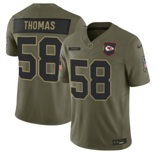 Men's Kansas City Chiefs 58 Derrick Thomas Olive 2025 F.U.S.E. Salute to Service Limited Stitched Football Jersey