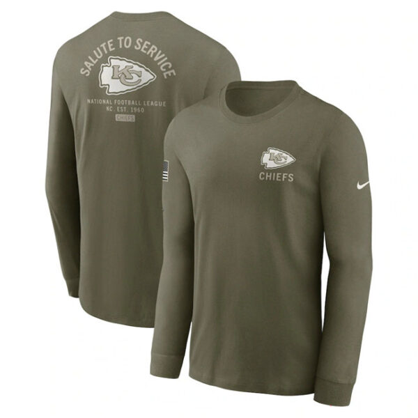 Men's Kansas City Chiefs Olive 2025 Salute to Service Sideline Long Sleeve T-Shirt