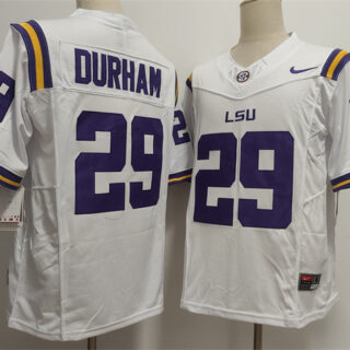 Men's LSU Tigers #29 Caden Durham White F.U.S.E. Stitched Jersey