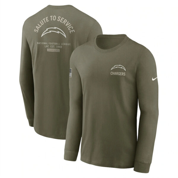 Men's Los Angeles Chargers Olive 2025 Salute to Service Sideline Long Sleeve T-Shirt