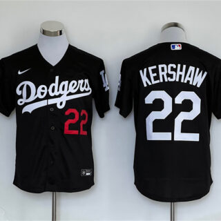 Men's Los Angeles Dodgers #22 Clayton Kershaw Black Cool Base Stitched Baseball Jersey