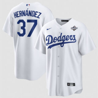 Men's Los Angeles Dodgers #37 Teoscar Hernandez White 2025 World Series Home Cool Base Stitched Baseball Jersey