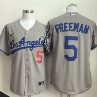 Men's Los Angeles Dodgers #5 Freddie Freeman Grey Cool Base Stitched Baseball Jersey
