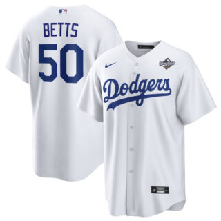 Men's Los Angeles Dodgers #50 Mookie Betts White 2025 World Series Home Cool Base Stitched Baseball Jersey