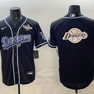 Men's Los Angeles Dodgers Team Big Logo Black Fashion 2025 World Series Cool Base Stitched Baseball Jersey 003