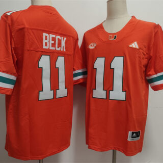 Men's Miami Hurricanes #11 Carson Beck Orange Stitched Football Jersey