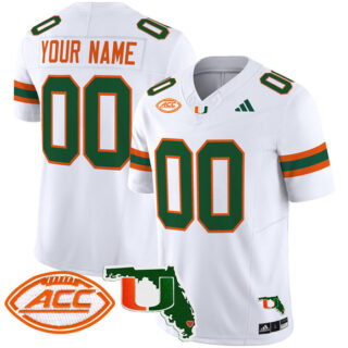 Men's Miami Hurricanes Active Player Custom White 2024 F.U.S.E. Florida Patch Vapor Limited Stitched Football Jersey
