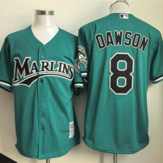 Men's Miami Marlins #8 Andre Dawson Teal Throwback Stitched Baseball Jersey