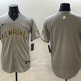 Men's Milwaukee Brewers Blank Grey Home Limited Stitched Jersey