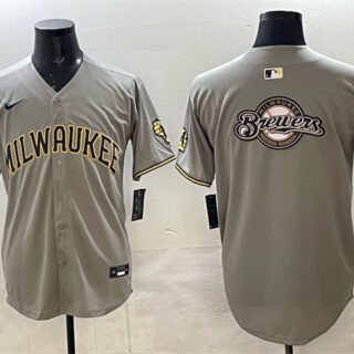 Men's Milwaukee Brewers Team Big Logo Grey Home Limited Stitched Jersey