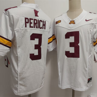 Men's Minnesota Golden Gophers #3 Koi Perich White F.U.S.E. Stitched Jersey