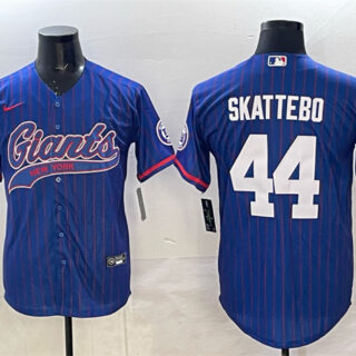 Men's New York Giants #44 Cam Skattebo Royal Pinstripe With Patch Cool Base Stitched Baseball Jersey