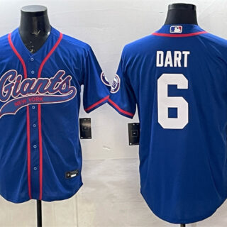 Men's New York Giants #6 Jaxson Dart Royal With Patch Cool Base Stitched Baseball Jersey