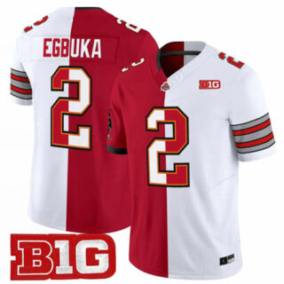 Men's Ohio State Buckeyes #2 Emeka Egbuka Red White Split 2025 F.U.S.E. Vapor Limited Stitched Football Jersey