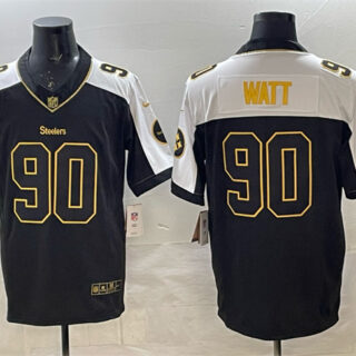 Men's Pittsburgh Steelers #90 T.J. Watt Black White F.U.S.E. Vapor Untouchable Limited Stitched Jersey