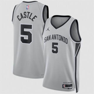 Men's San Antonio Spurs #5 Stephon Castle Silver 2025 Statement Edition Stitched Basketball Jersey