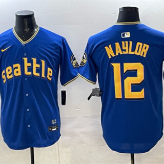 Men's Seattle Mariners #12 Josh Naylor Royal With 2025 AL West Division Champions Patch Limited Stitched jersey