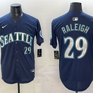Men's Seattle Mariners #29 Cal Raleigh Navy With 2025 AL West Division Champions Patch Limited Stitched jersey
