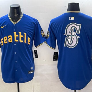 Men's Seattle Mariners Team Big Logo Royal With 2025 AL West Division Champions Patch City Connect Limited Stitched Baseball Jersey