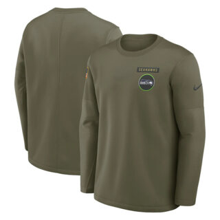 Men's Seattle Seahawks Olive 2025 Salute to Service Sideline Coaches Therma-FIT Long Sleeve Shirt