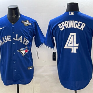 Men's Toronto Blue Jays #4 George Springer Navy 2025 World Series Home Cool Base Stitched Baseball Jersey