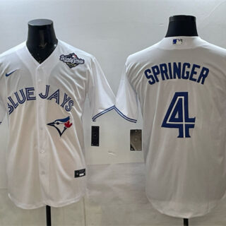 Men's Toronto Blue Jays #4 George Springer White 2025 World Series Home Cool Base Stitched Baseball Jersey