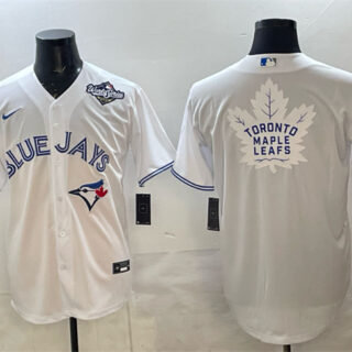 Men's Toronto Blue Jays & Leafs White 2025 World Series With White Leafs Logo Cool Base Stitched Baseball Jersey