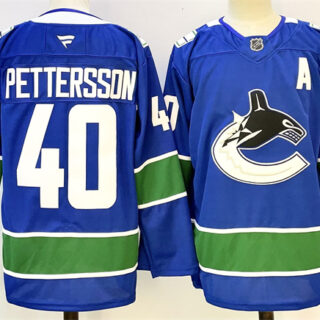 Men's Vancouver Canucks #40 Elias Pettersson Royal 2024-25 With A Patch Home Stitched Hockey Jersey