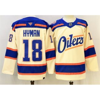 Men's Edmonton Oilers #18 Zach Hyman Light Beige 2025 Alternate Stitched Hockey Jersey